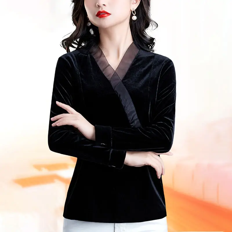 

Autumn Winter New Cross V-Neck Base Layer Women's Stylish Slim Top