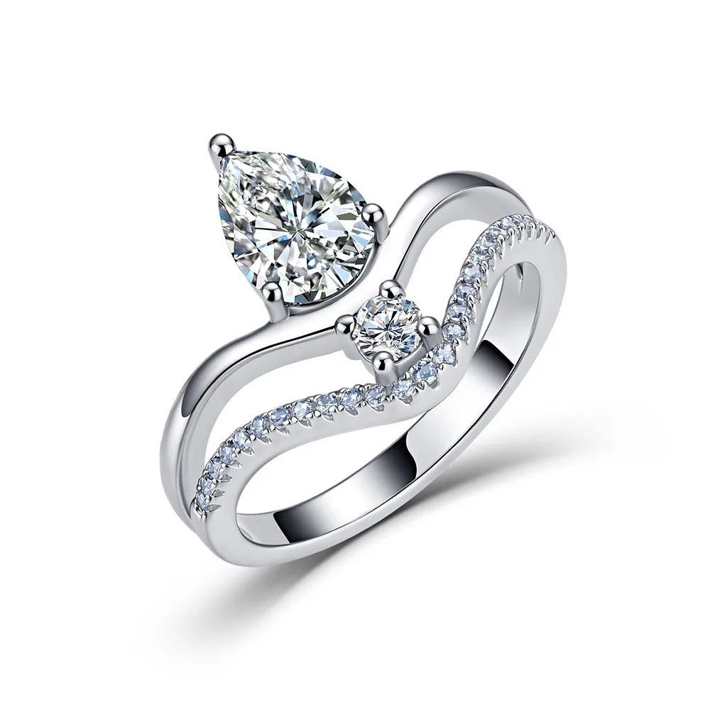 Apexelle Brand Luxury Jewelry 925 Sterling Silver Rings Waterdrop Shaped Moissanite Ring Dual Layer Design Dainty Jewelry