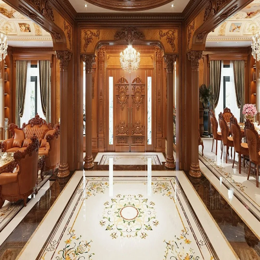 Luxury Villa Entrance Aisle Hall Marble Waterjet Parquet Ceramic Rock Slab Restaurant Tiles Bright Floor Tiles