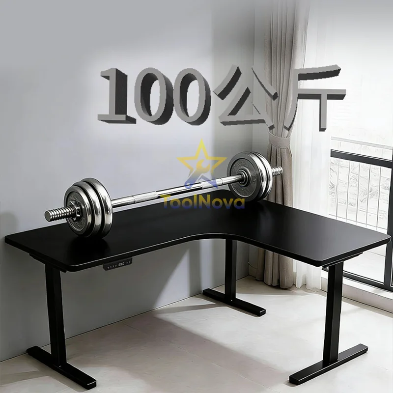 Solid wood electric lifting table Household computer desk Solid wood legs turn corner L-shaped computer desk Workbench Office de view 3