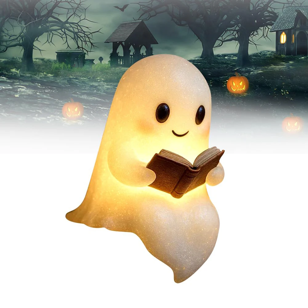 

Cute Ghost Reading Lamp LED Sitting Ghost Reading A Book Night Light For Halloween Bathroom Bedside Decor Призрак Ночного Света