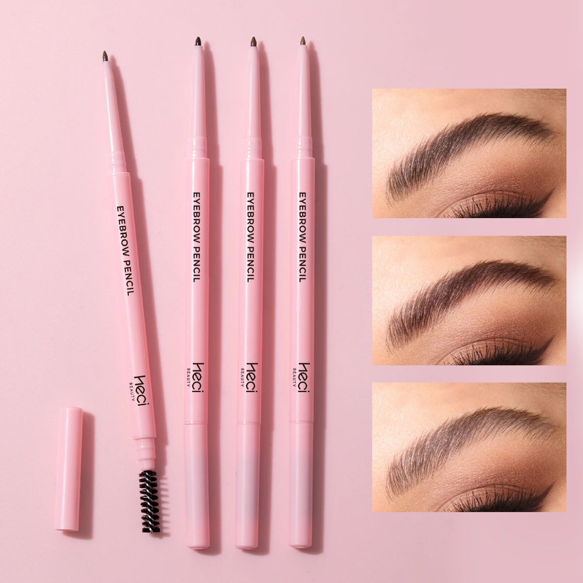 2in1 Pink Ultra-Thin Eyebrow Pencil With Brush 3-Color Waterproof Powder Precision Eyebrow Pencil 3d Extra Slim Brow Pencil