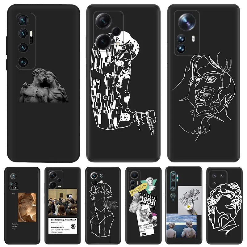 Phone Case for Redmi Note 11 Pro A1 A2 A3 K40 K50 K60 Xiaomi 11T 14 CC9 C61 David Mona Lisa Line Art Soft Black Silicone Cover