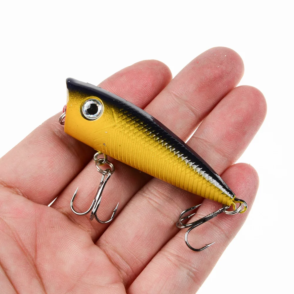 Leurre Popper rigide avec 2 hameçons triples, appât Élidéal pour la pêche en surface, au bar, à la truite ou au brochet, 6cm/6.5g, 1 pièce