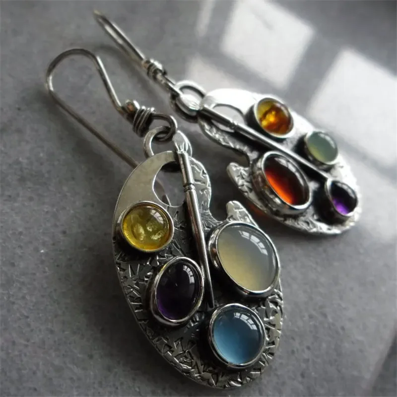 Bohemia Vintage Graffiti Board Multicolor Stone Dangle Earrings for Women Retro Ethnic Tribal Drop Accessories Custom Jewelry