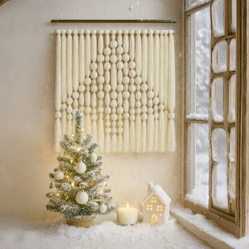 %ss New Arrival Customizable White Christmas Spherical Macramé Wall Hanging for Winter Holiday Interiors~*