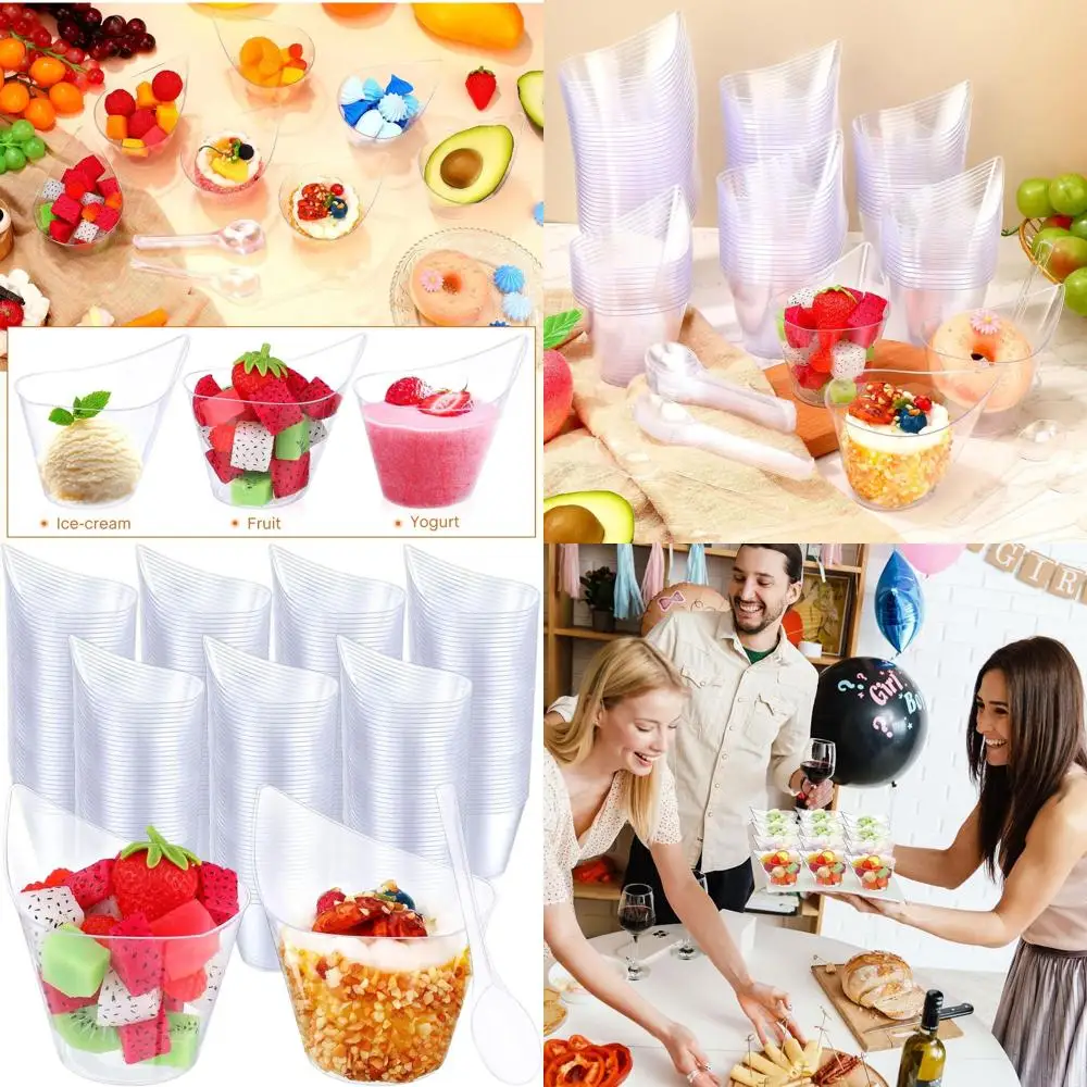 

7 oz Clear Plastic Dessert Cups with Tasting Spoons for Appetizers, Yogurt Parfaits, Party Catering