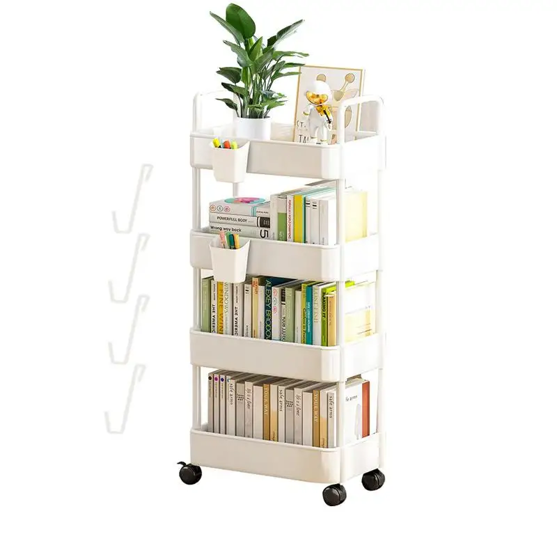 Rolling Utility Cart Utility Cart Rolling Cart Organizer 3/4 Tier Rolling Shelf With Wheels & Hooks Storage Cart Snack Cart For