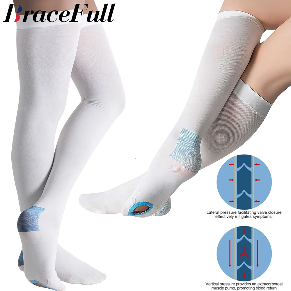 1Pair Anti Embolism Stockings,15-21 mmHg,Ted Hose White Compression Socks,Knee High Medical Compression Socks for Swelling