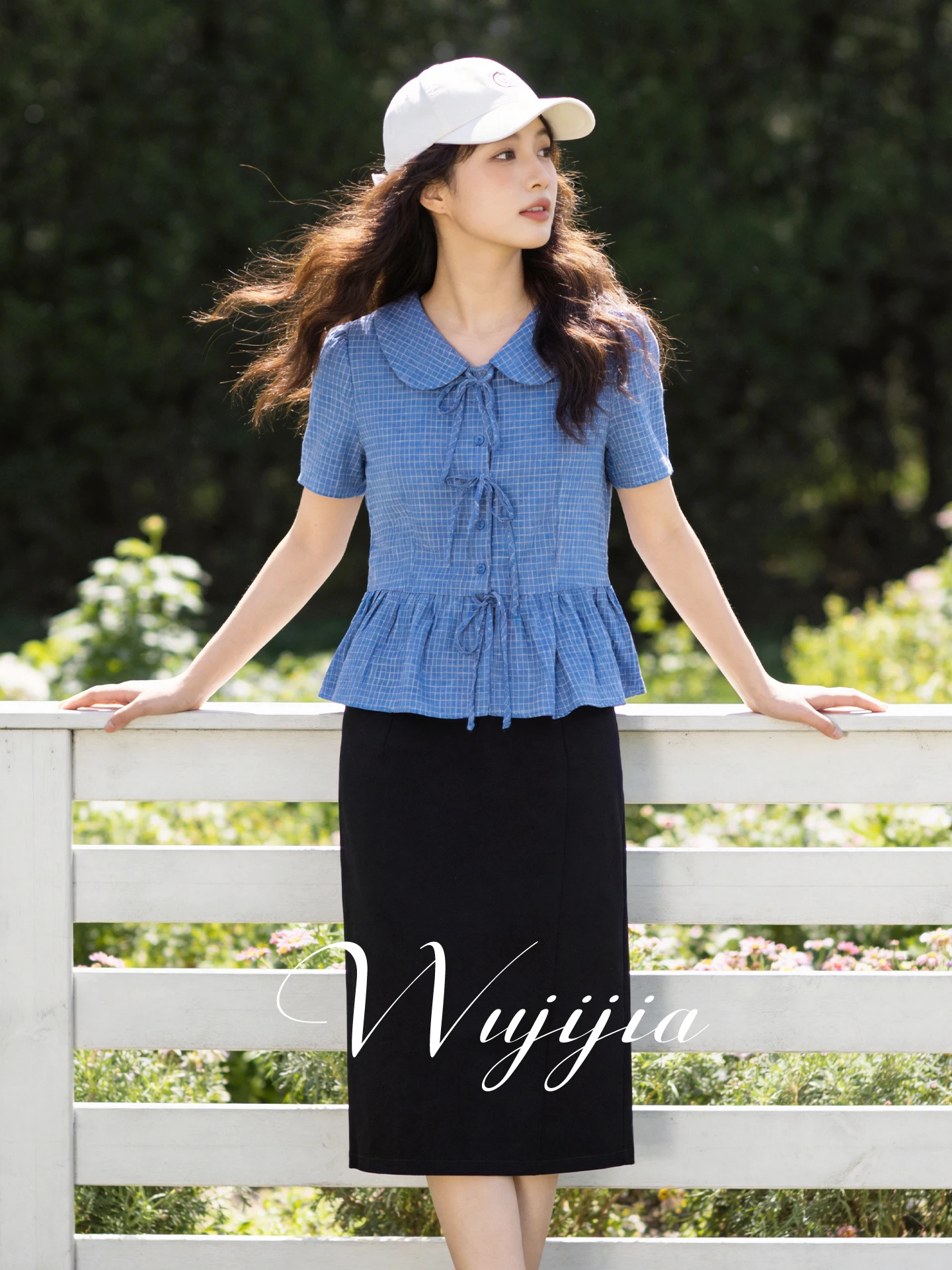 

Stylish plus Size Women's Outfit Summer 2026 Plaid Shirt And Midi Skirt Set High Waist A-Line Skirt Short Sleeve Commute Wear