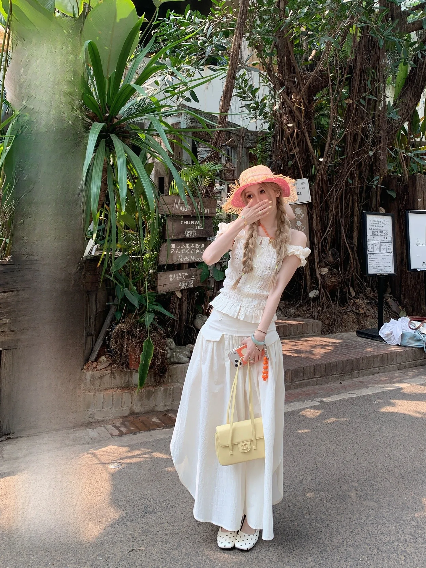 

Beachside Ballet Korean Style One-Shoulder Two-Piece Set Summer Long Skirt Short-Sleeve Holiday Skirt Fashionable Ensemble