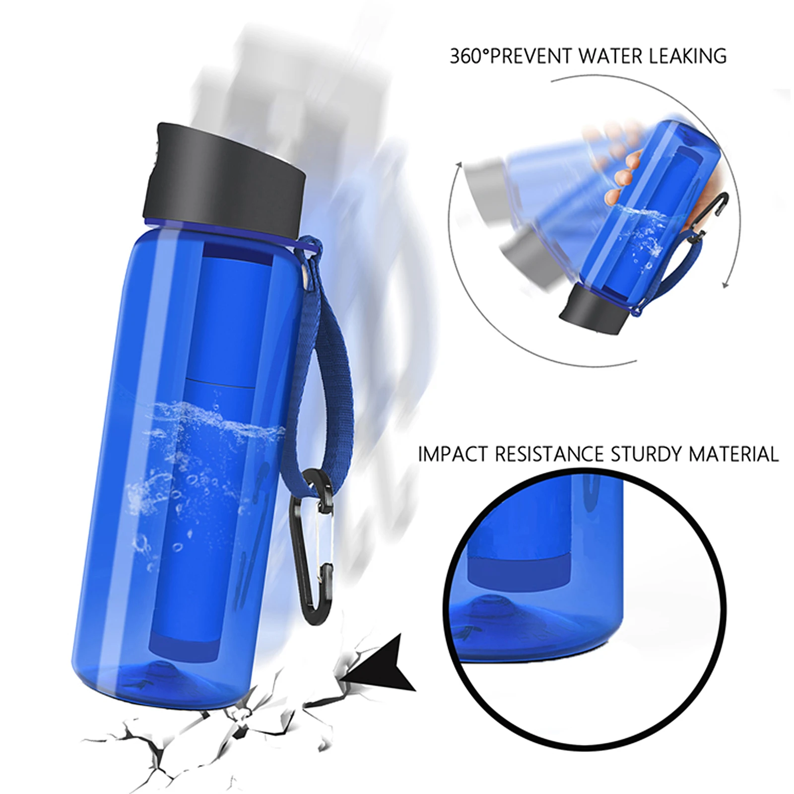 650ml Outdoor Water Filter Bottle Survival Camping Water Filtration Bottle Straw Purifier for Camping Hiking Traveling 22oz