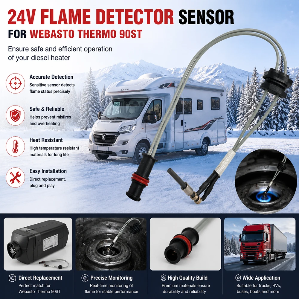 24V Flame Detector Sensor Compatible with Webasto Thermo 90ST Diesel Parking Heater Replacement Part