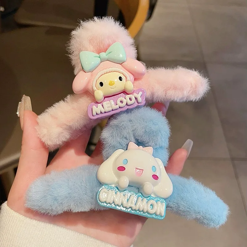 Hello Kitty Sweet Girl Double-sided Plush Scratch Clip Cartoon Cute Shark Clip High-value Hair Clips Hair Accessorie Christmas