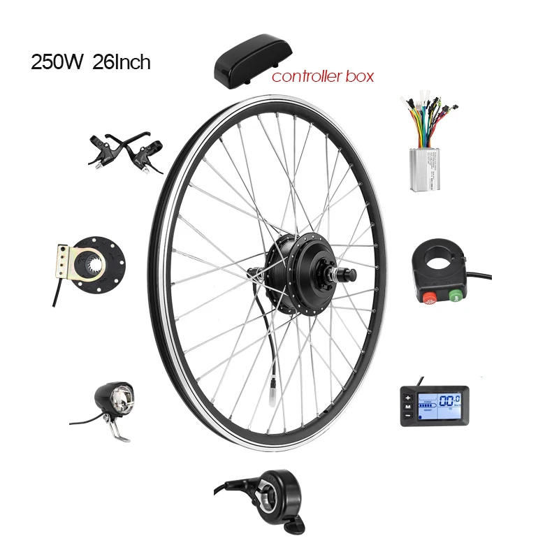 Ebike 허브 모터 휠 전기 자전거 키트, 리어 휠 모터, 프론트 전기 자전거 변환 키트, 24V, 36V, 48V, 250W 