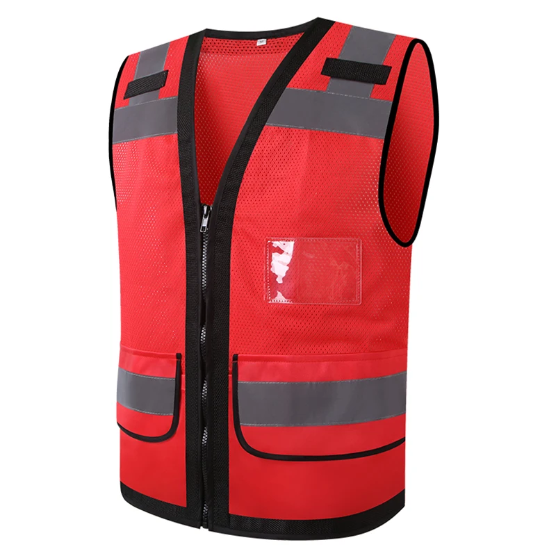 Reflective Safety Vest High Visibility Night Work Security Sleeveless Yellow Vest Construction Workwear Zipper & Pockets Adults