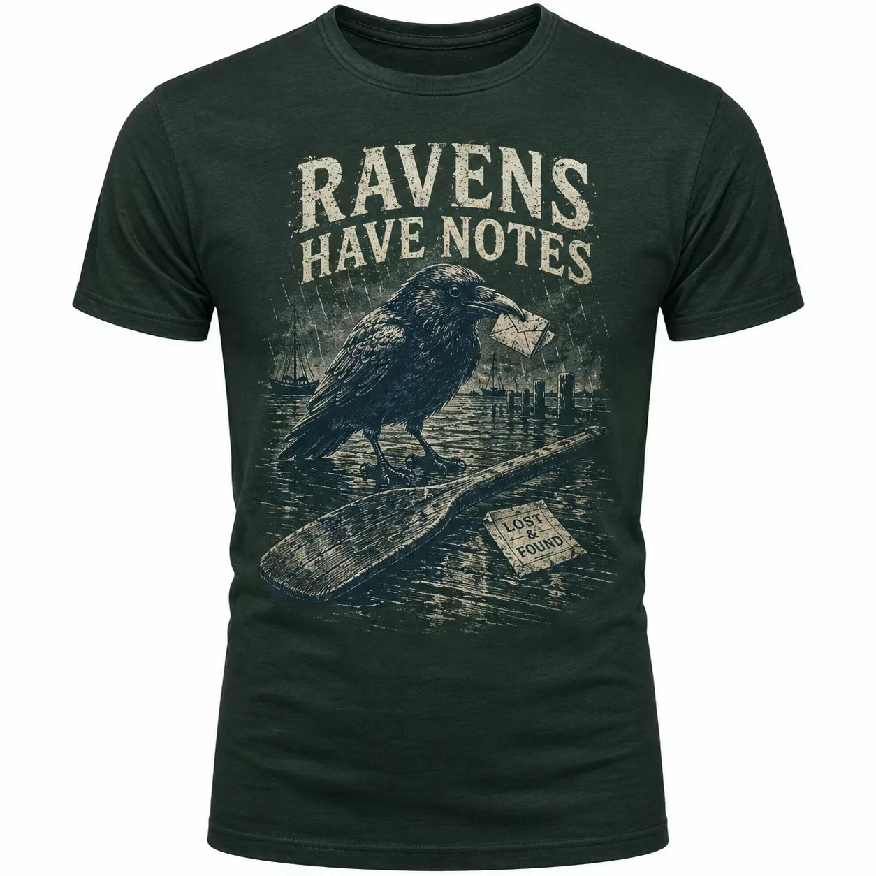 Summer Retro Men's Crew-Neck T-Shirt With Raven Symbol Print Short-Sleeve Men's Outdoor Breathable Short-Sleeve Shirt