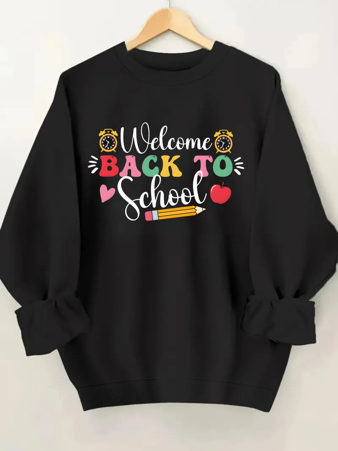 Women's Crewneck Pullover Sweatshirt Welcome Back School Design, Soft Casual Long Sleeve, Daily Casual Top Outfit, Winter Women's Clothing, Thanksgiving Outfit