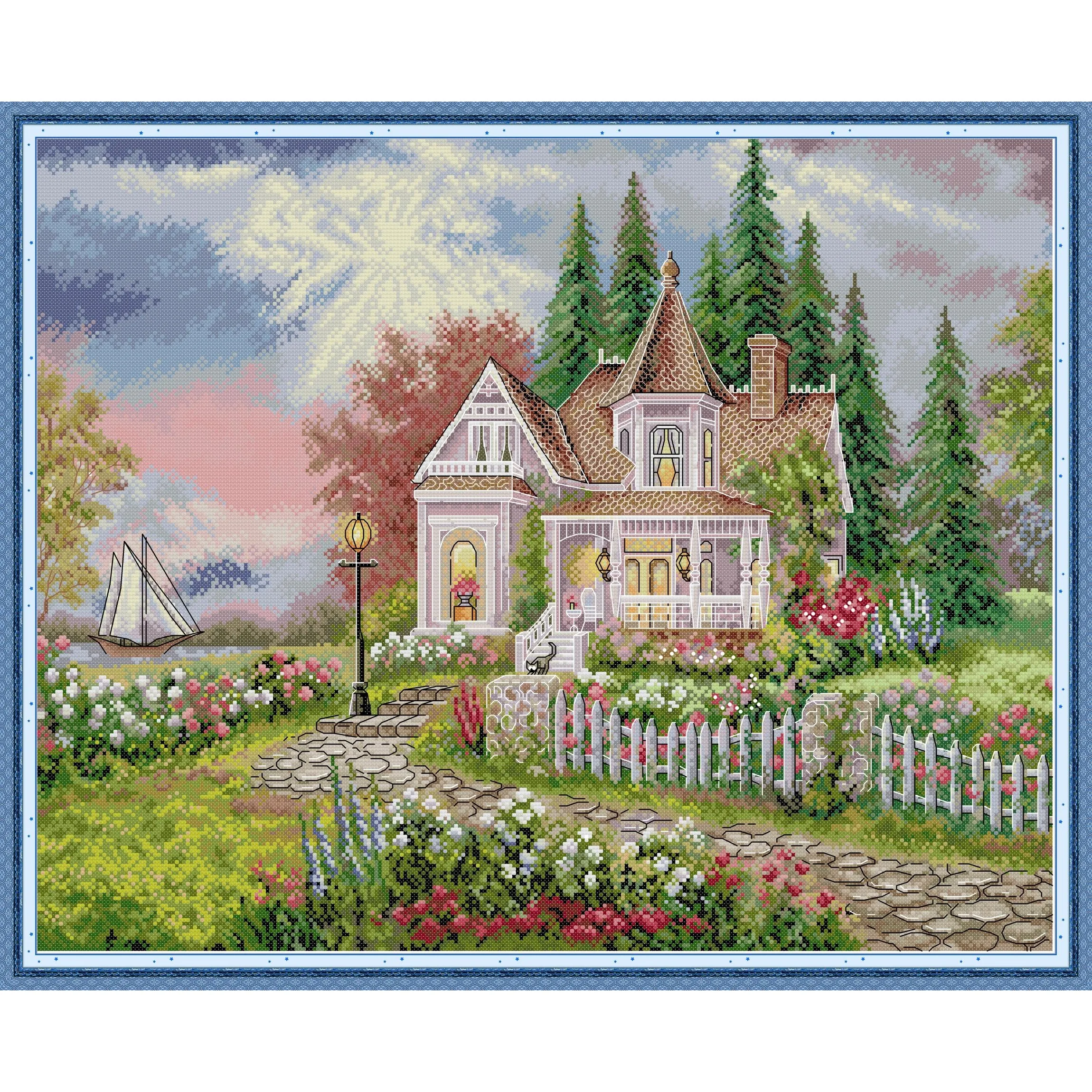 

Soulgift News Набор для вышивки крестом с предварительной печатью, штампованная ткань Аида с нитками DMC, набор для вышивания - удобные ночи