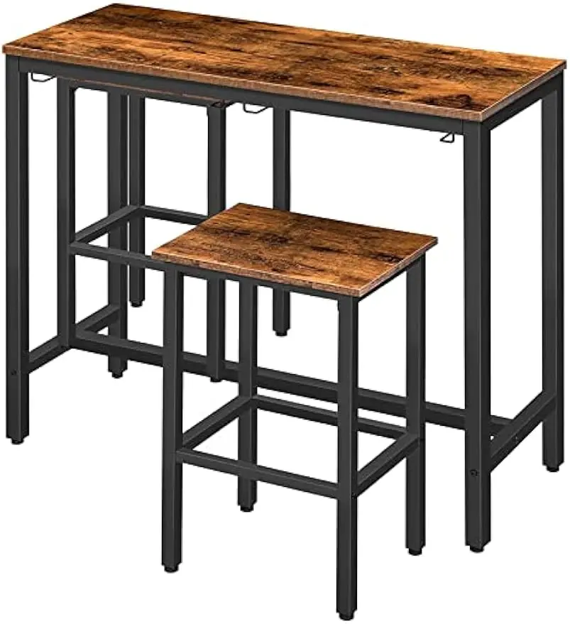 

Bar Table Set, Pub Tables Bar Height with Stools Set of 2, Bar Chairs Under Counter Height Table for Small Spaces, Industrial Di