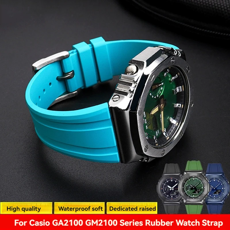 GA-2100 GA-2110 Ruber Strap for Casio G-SHOCK GM-2100 GA2100 GM-5600 Series FKM Silicone Convex Mouth Waterproof Watch Band 16mm