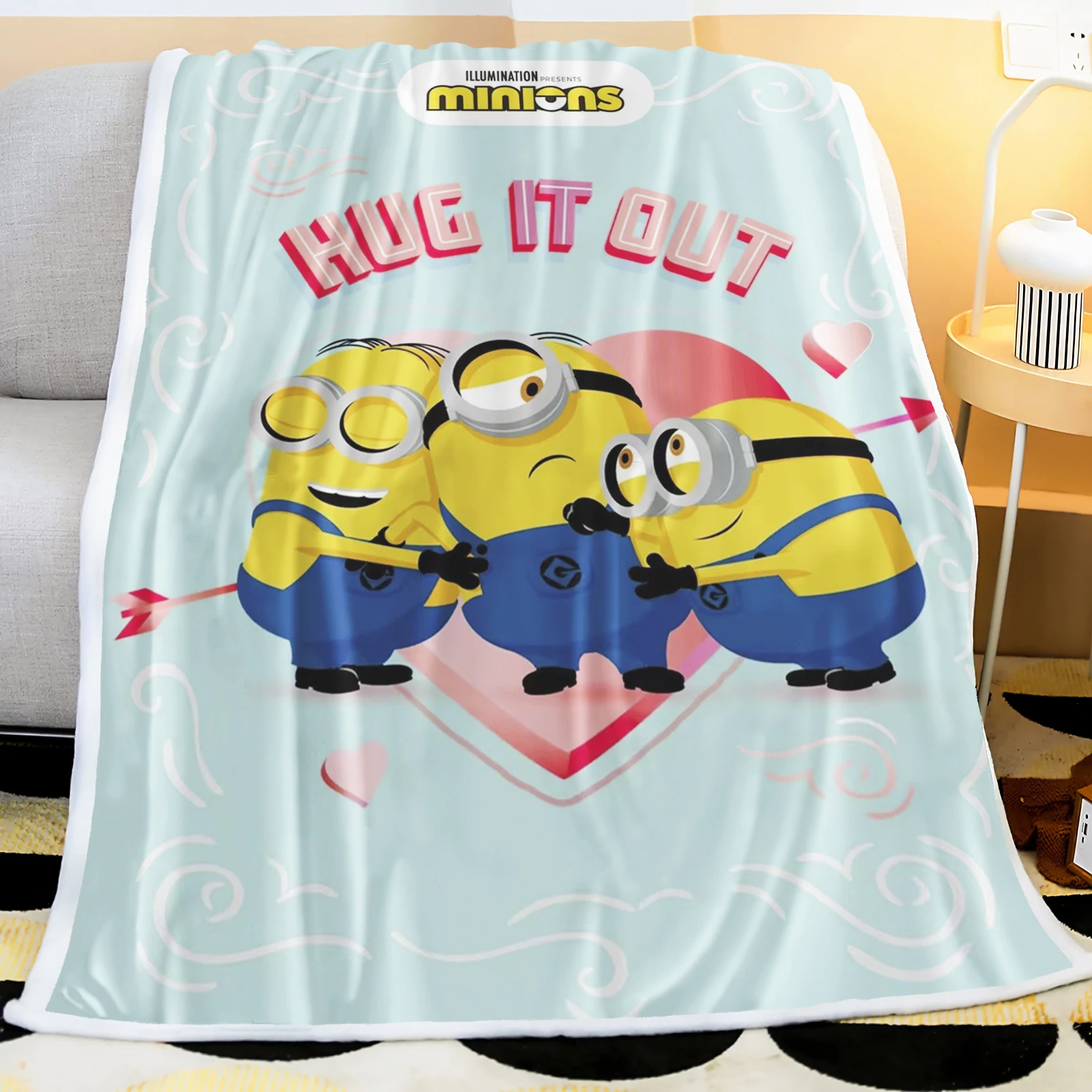 

Minions Flannel Blankets Cartoon Children 3D Printing Nap Kawaii Furry Fluffy Throws Blanket Children's Gifts