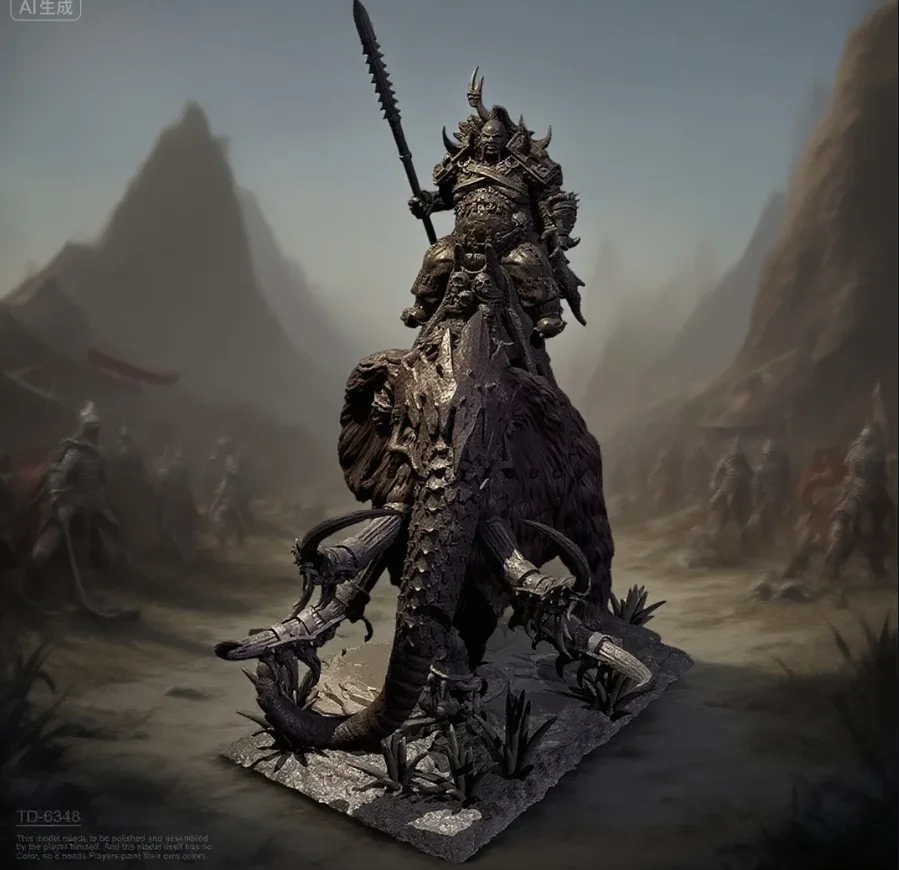 

Overall height 75mm 90mm Resin model kit, elephant riding warrior self-assembly and coloring TD-6348/3D