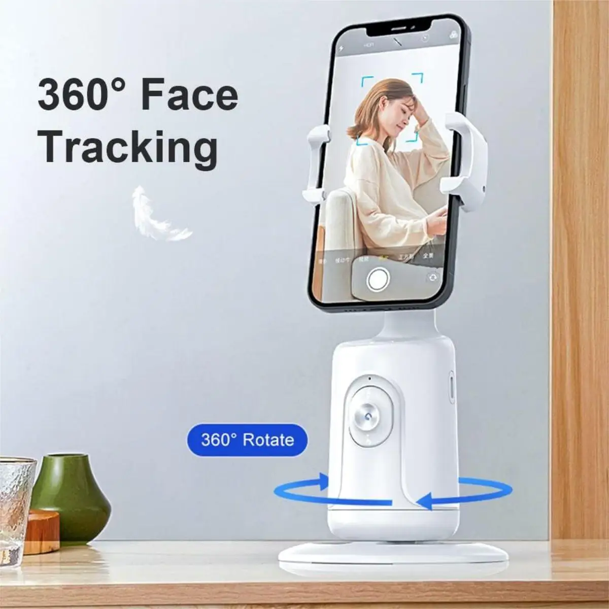 Auto Face Tracking Tripod - 360° Rotation Auto Tracking Phone Holder, No App, Phone Camera Mount with Remote and Gesture Control