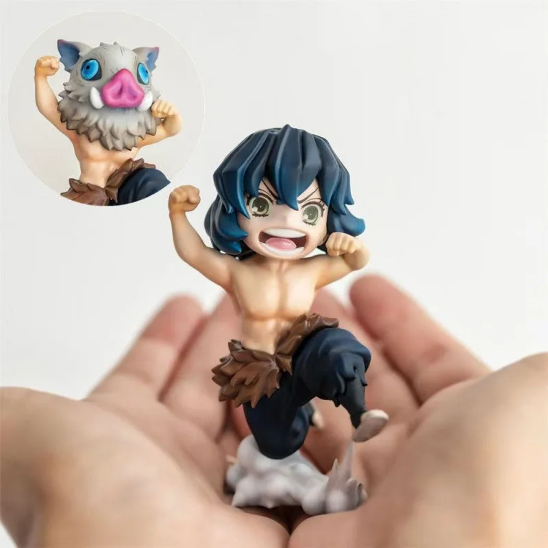 Anime Kimetsu No Yaiba Hashibira Inosuke rysunek humanoidalny w kształcie bestii pcv wersja Q siedzący zabawkowy model figurka śliczne 10CM