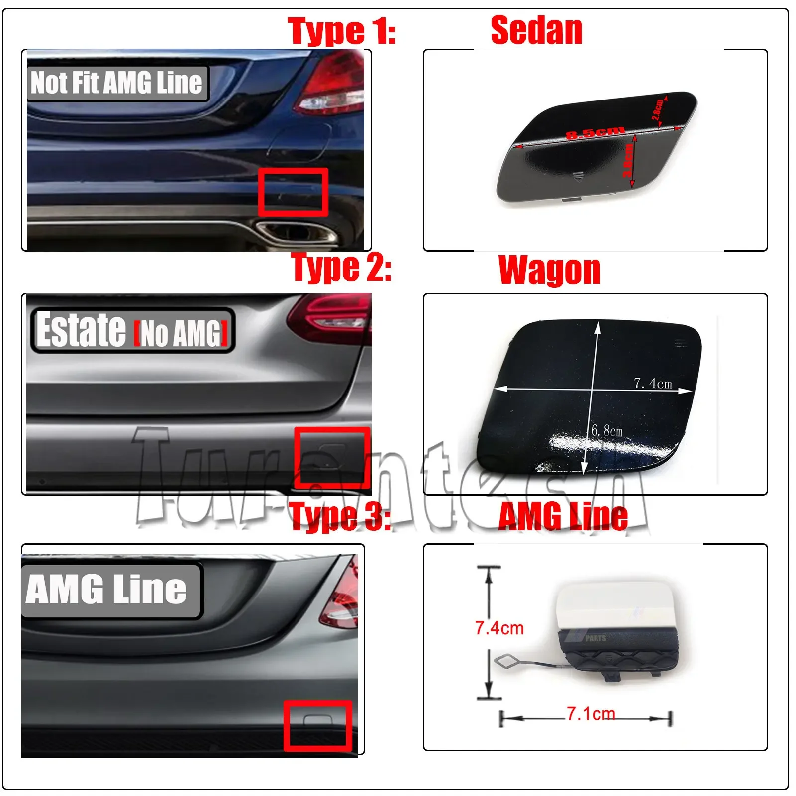 REAR TOW COVER for 15-18 Mercedes Benz C class W205 Sedan Wagon C180 C200 C220 C250 C300 C350 C450 C63 Hook Eye CAP