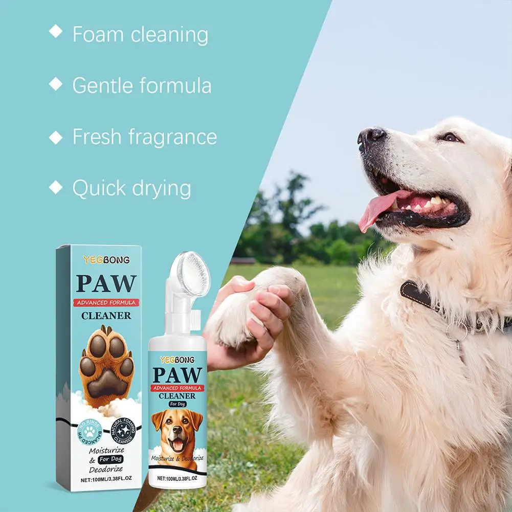 100ml Pets Foot Cleansing Foam No Rinse Foot Washing Waterless Paw Cleanser No Scrubbing Foot Cleaning Dogs Rinse-Free Paws Clea