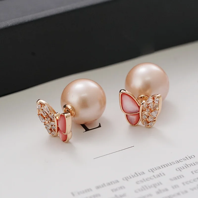 Internet celebrity explosion temperament butterfly curved surface color shell two wear earrings fashion high sense versatile lig