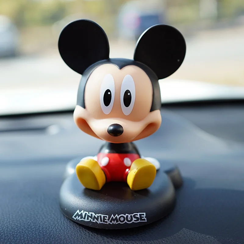 Disney Kawaii Mickey Maus Minnie Wackelkopf Anime Ornament Puppe Schütteln Kopf Cartoon Modell Auto Dekor Zubehör Kinder Hobby Spielzeug