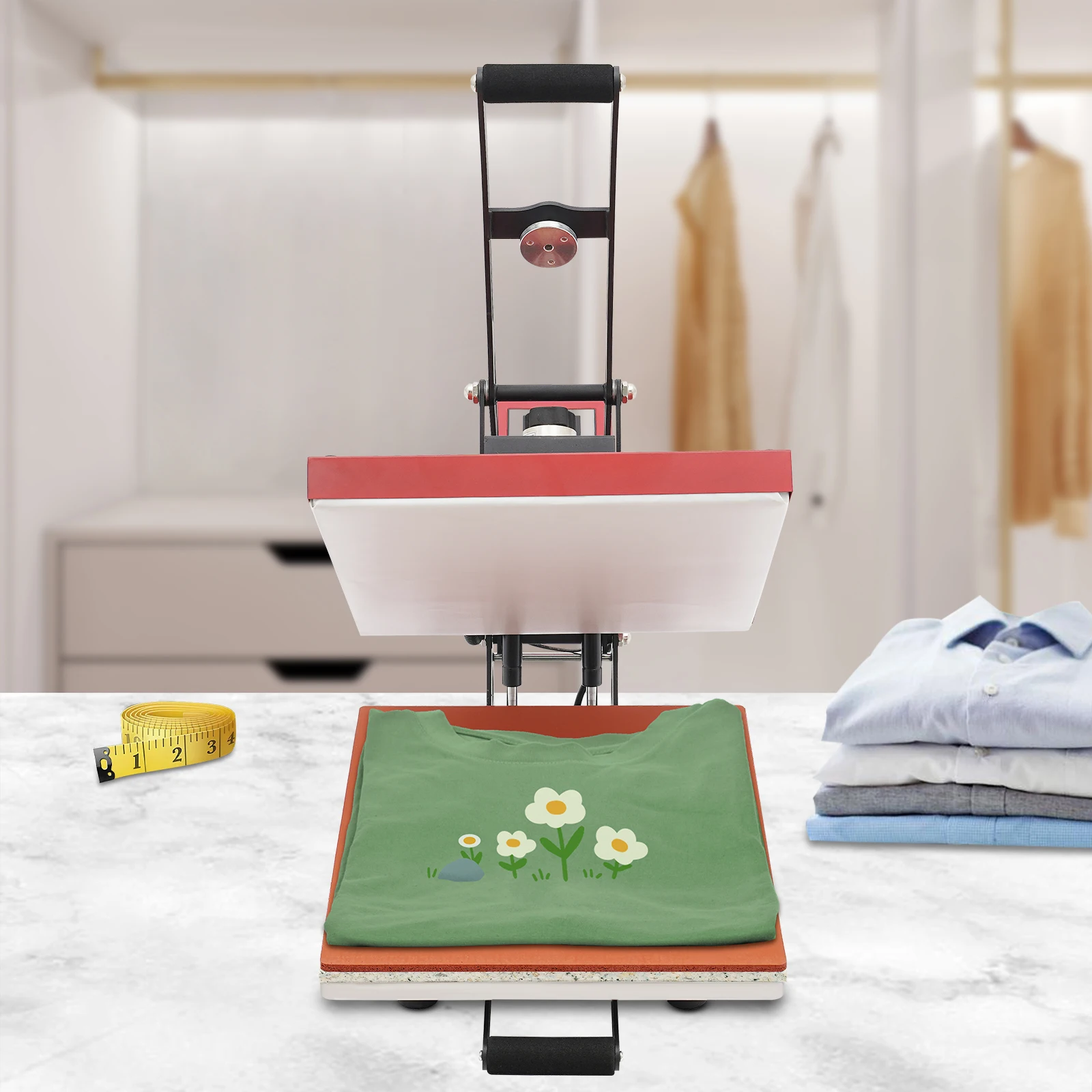 

Magnetic Semi-Auto Heat Press Machine - 110V Red, 1800W, LCD Touchscreen Control (0-999s & 32-392°F) for T-Shirts, DIY Transfers