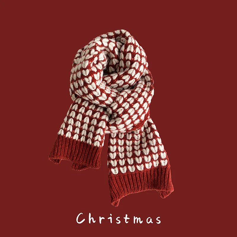 Plaid Scarf Women Christmas Knitted Scarf Casual Versatile Fashion Cold Proof Warm Neck Shawl