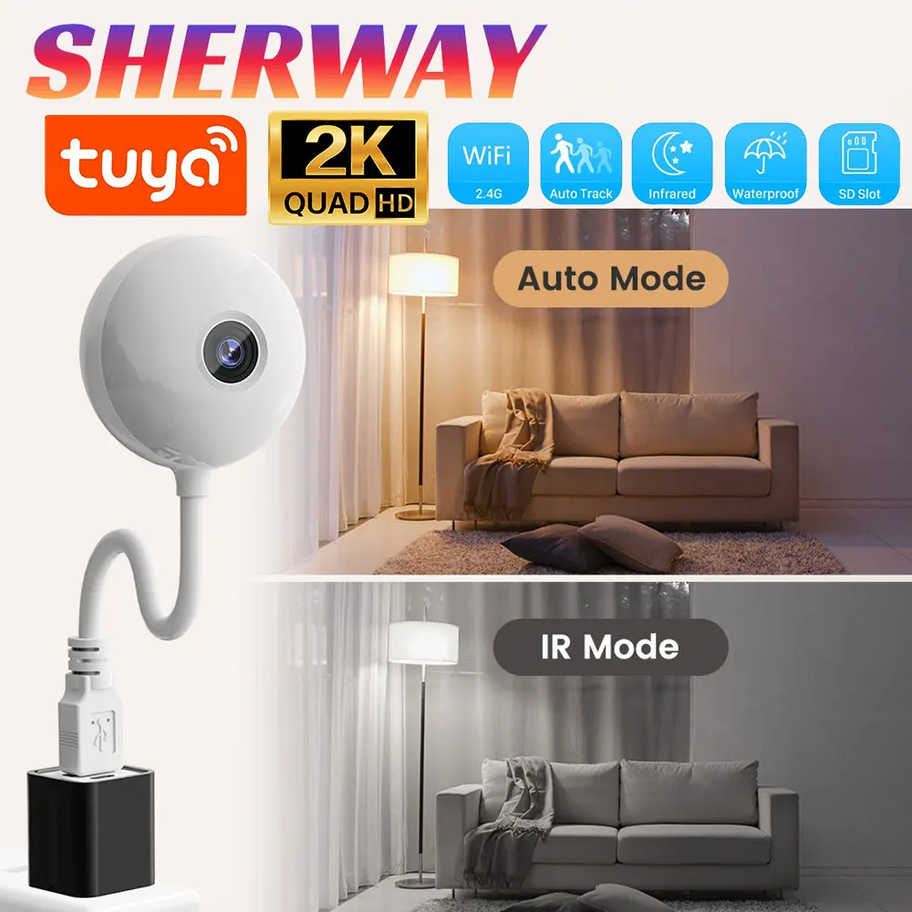 Tuya Smart USB Light Bulb Mini Wifi Camera Indoor 2K 5MP Security Camera for Baby Monitor Auto Tracking Wireless IP Surveillance