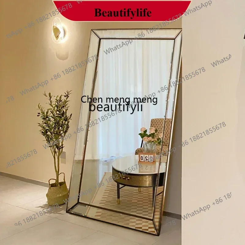 

French full-length mirror household wall-mounted full-length mirror American retro floor-to-ceiling living room mirror