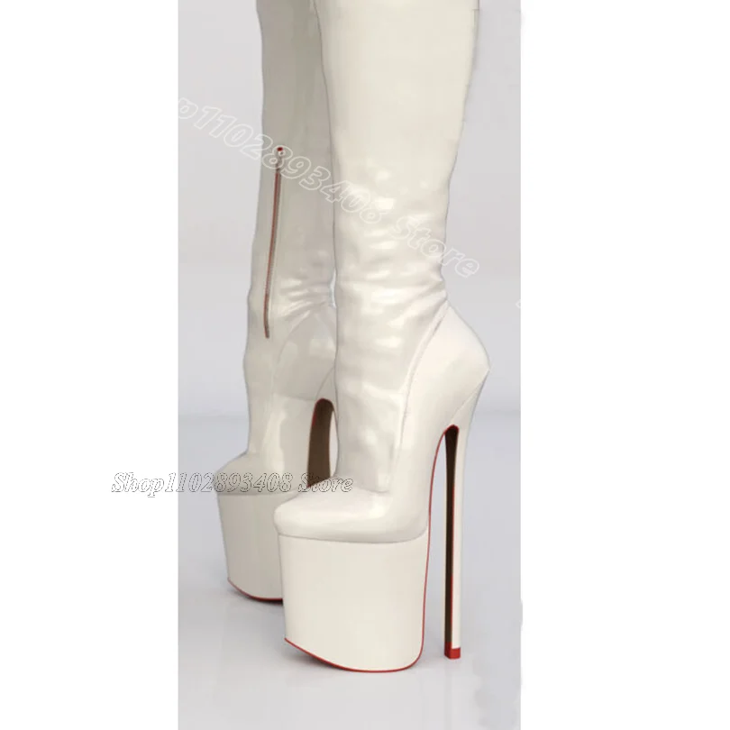 White Platform Round Toe Boots Side Zipper Solid Thin High Heels British Style Party Over Knee Boots 2024 Zapatos Para Mujere