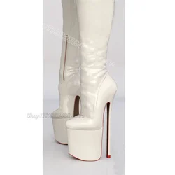 Botas de plataforma con punta redonda Para mujer, botines por encima de la rodilla de estilo británico, con cremallera lateral y tacón alto fino, color blanco, 2024