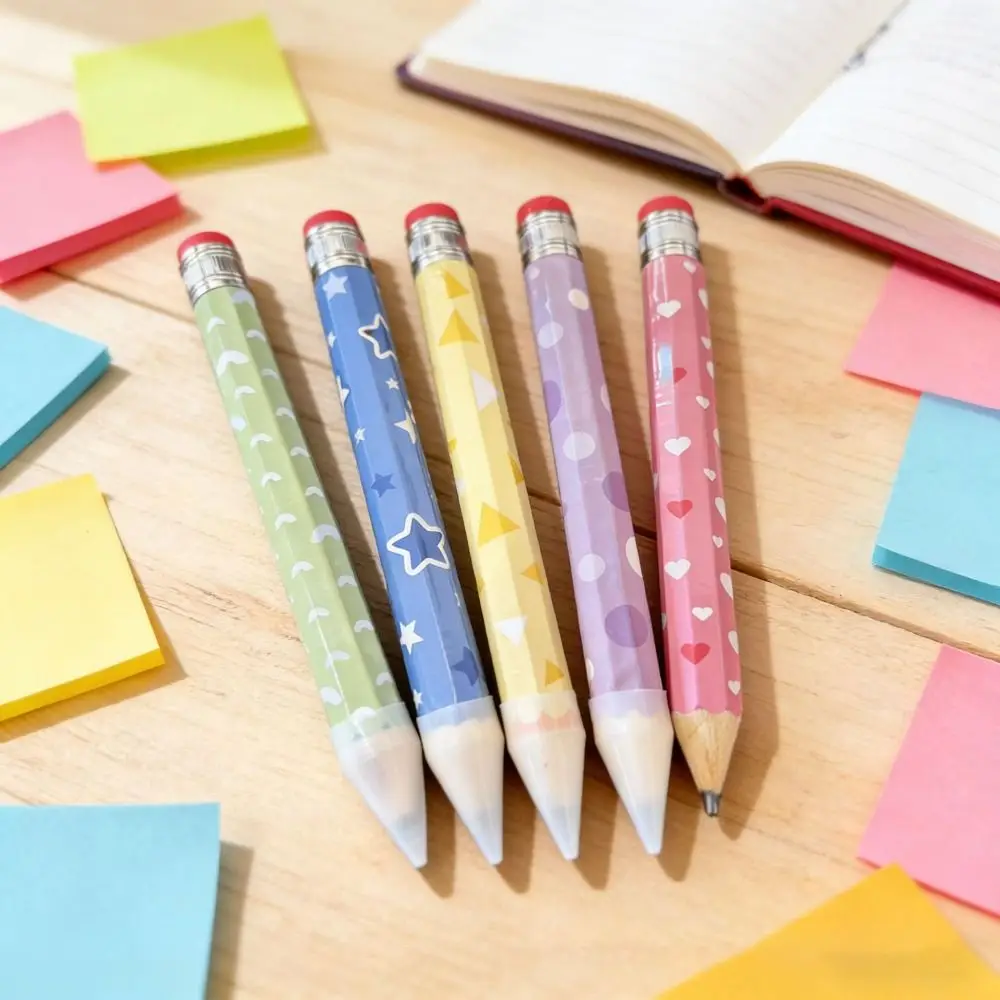 Trendy Wooden Big Pencil 34CM with Eraser Giant Pencil Heart Geometric Printed Stationery Pencil Performance Prop