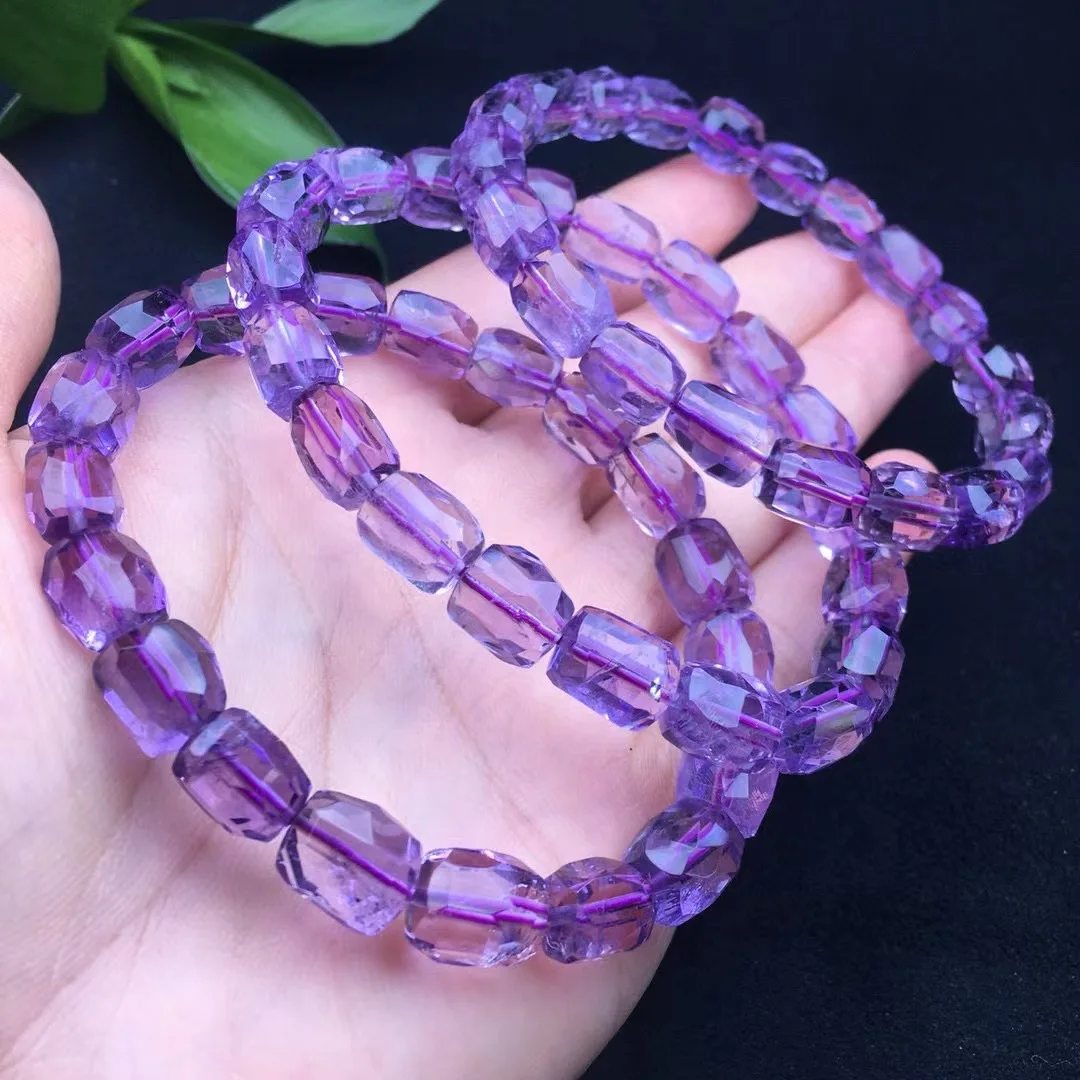 

1 Pc Fengbaowu Natural Amethyst Bracelet Faceted Barrel Beads Reiki Healing Stone Fashion Jewelry Gift For Women Men