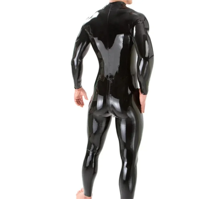 Men Neck Entry Latex Catsuit Rubber Bodysuit Handmade with Crotch Zip Club Party Customize 0.4mm