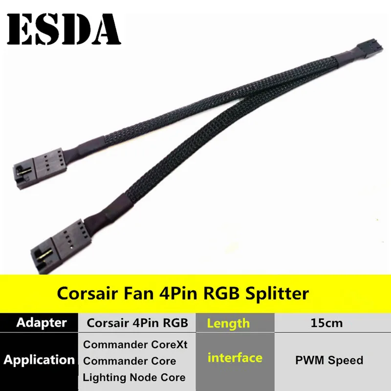 Corsair 4Pin RGB ARGB Fan Hub 1 to 2 Splitter Adapter Cable for RGB Hub Lighting Node Commander Core