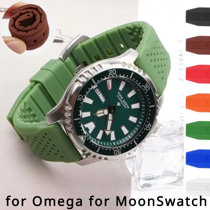 Soft Breathable Silicone Watch Band 16mm 18mm 20mm 22mm 24mm for Omega for Moonswatch Waterproof Sport Strap Accessories