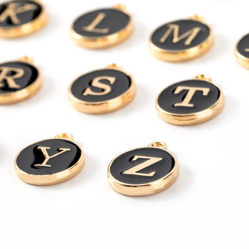 10pcs Initial Alphabet Letter Double Face Enamel Charms Pendants 12mm For Jewelry Making Bracelet Handmade Craft