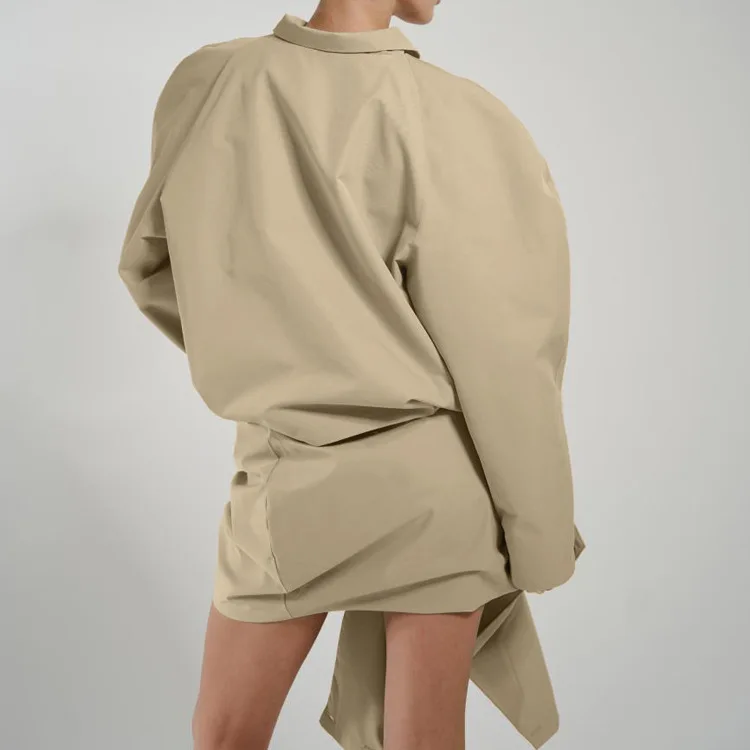 Conjunto de falda asimétrica para mujer, blusa acampanada de manga larga, camisa elegante con minifalda de cintura alta, ropa femenina