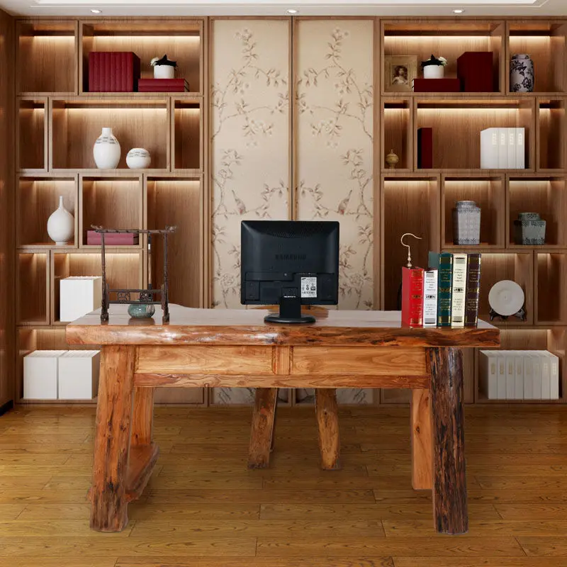 Boss desk Computer desk integrated pure solid wood desk combination antique home modern wabi-sabi