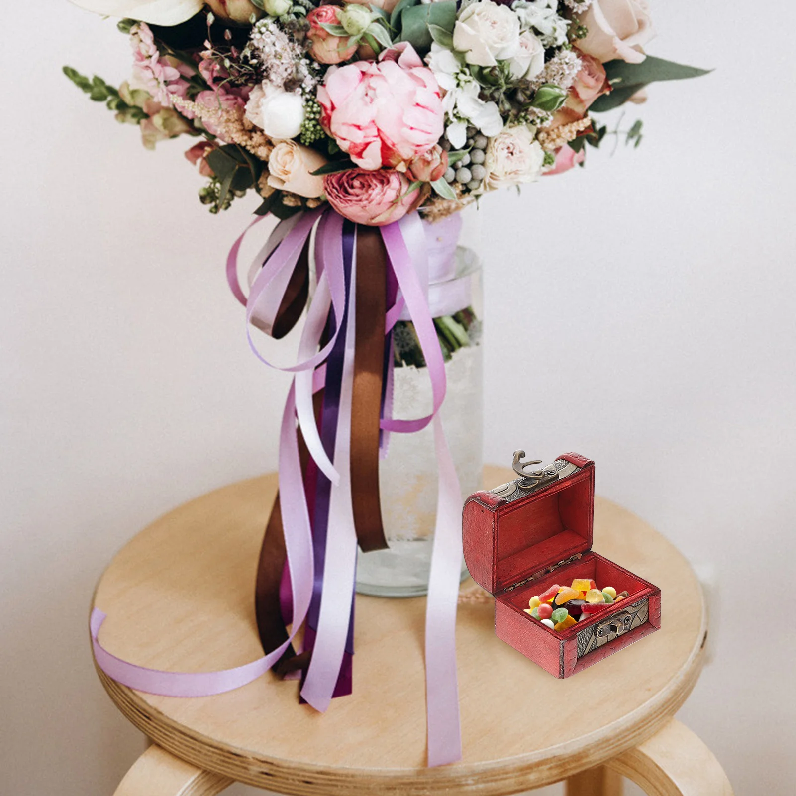 

4Pcs Vintage Jewelry Storage Box Wooden Treasure Chest Decorative Organizer Lock Case for Necklaces Watches Keys