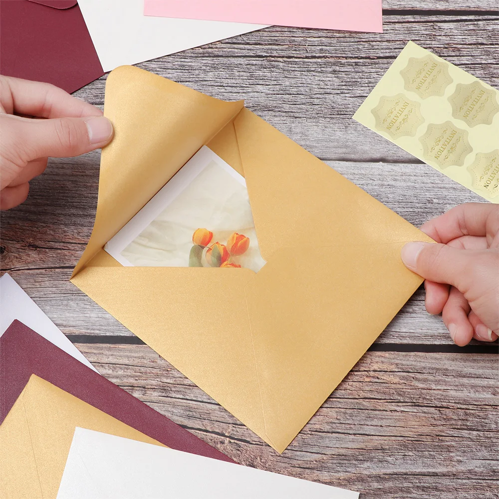 10 PCS/lot Message Card Multicolor School Supplies Greeting Card Encased Pearl Papers Envelope Bag Square Paper Envelopes