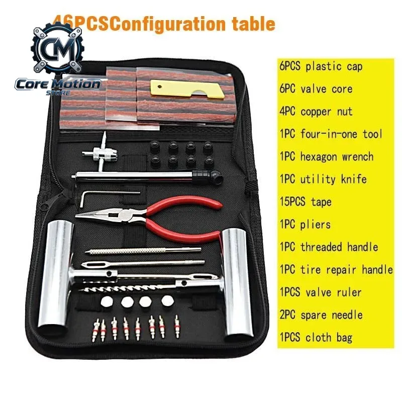 46 Pcs Car Tire Repair Tool Tire Repair Kit Studding Tool Set Auto Bike Tire Repair Puncture Plug Garage Car Accessories